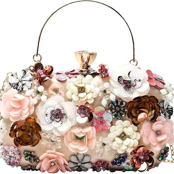 Handbags - Flower Clutch Purse Evening Bag for Women Formal Party Handbag Chain Strap Shoul